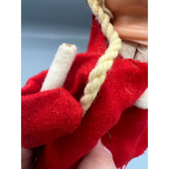 Vintage Scandinavian Christmas Elf Doll With Red Felt Hat & Striped Pants Kitsch - Picture 8 of 10